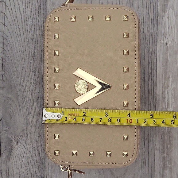 Valentino Orlandi Taupe Small Camera Bag Studded Crossbody Vegan‎ Leather NEW - Picture 13 of 14
